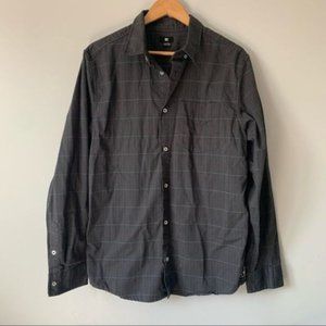DG men charcoal grey button down shirt size L